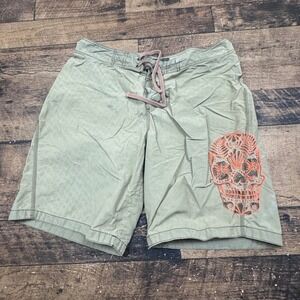 Distressed Old Navy‎ Men's Board Shorts Size Large Green Skull Print Swim